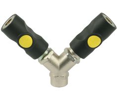 Raccord rapide en Y 6mm Prevost - Bouton poussoir jaune