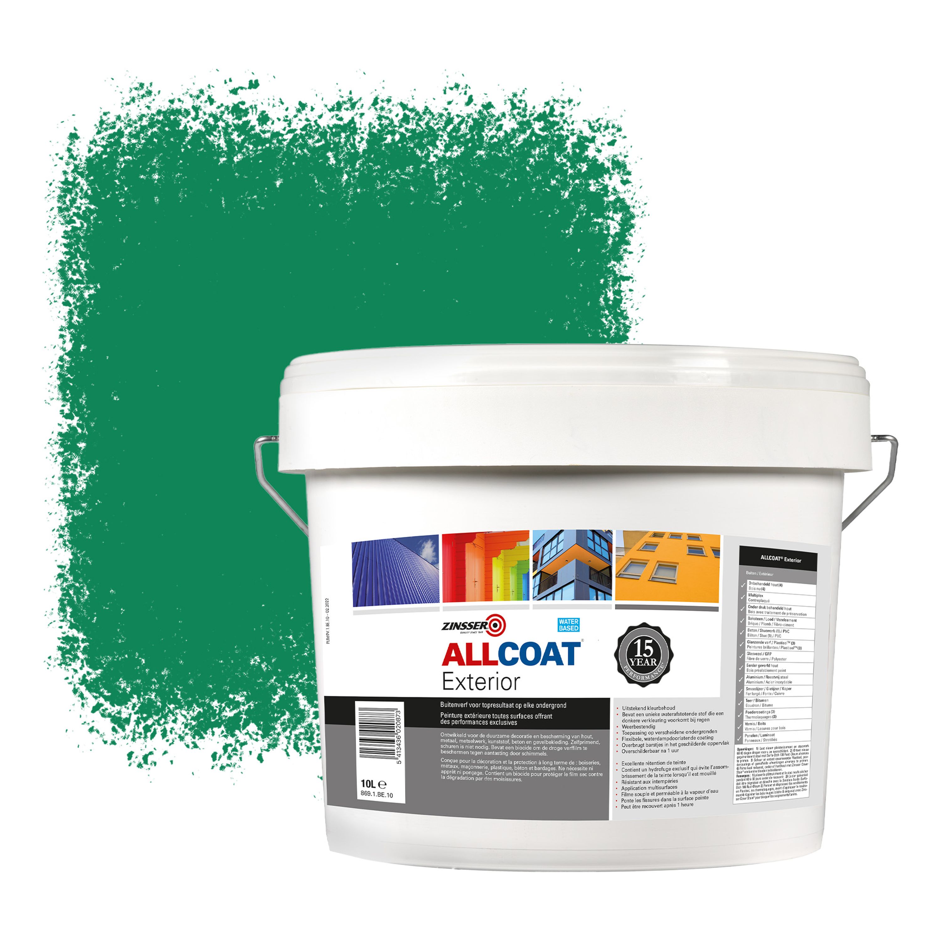 Buy Zinsser Allcoat Exterior Wall Paint RAL 6032 Signal green - 10 ...
